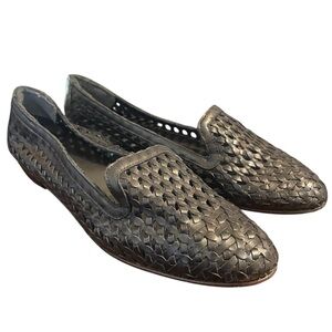 Sesto Meucci Woven Leather‎ Black Flats Loafers Italian Women's 10